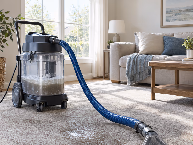 A commercial water extractor drying a water-damaged carpet